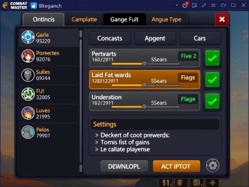 Combat Master Mobile Settings Interface showcasing graphics and control options