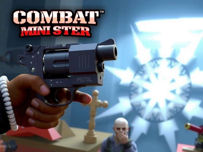 A first-person view of a combat handgun with custom attachments