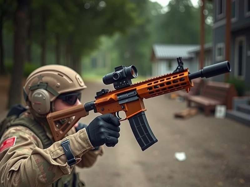 Combat Master Gun Airsoft replica pistol with tactical gear on wooden table