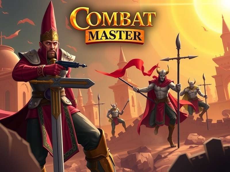 Combat Master gameplay action screenshot showing multiplayer battle with weapons and map